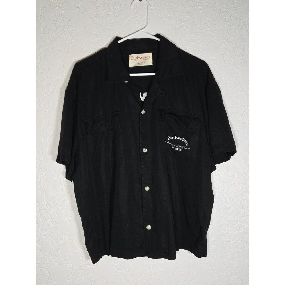Budweiser PacSun Shirt Mens Medium Black Logo Embroidered Short Sleeve